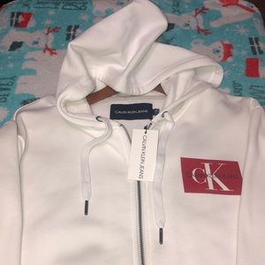 Calvin Klein CK White zip up hoodie,  XXL, New
